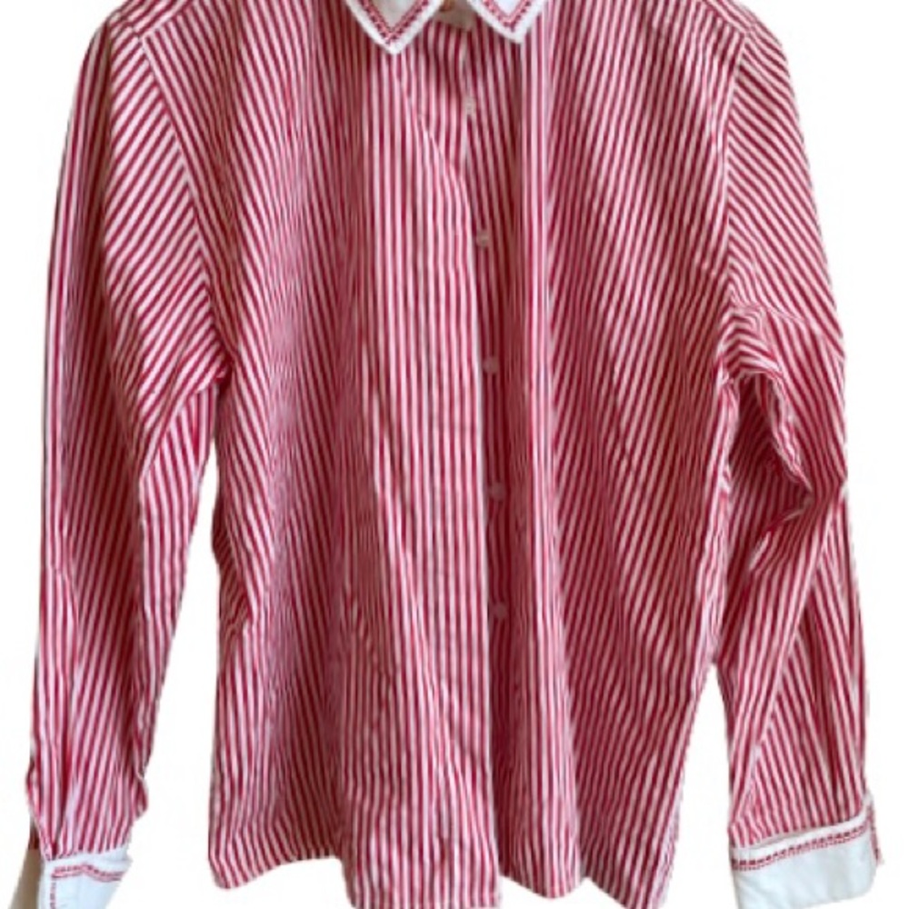 NWOT vintage red white stripe blouse sailor style Karen Scott blouse size S